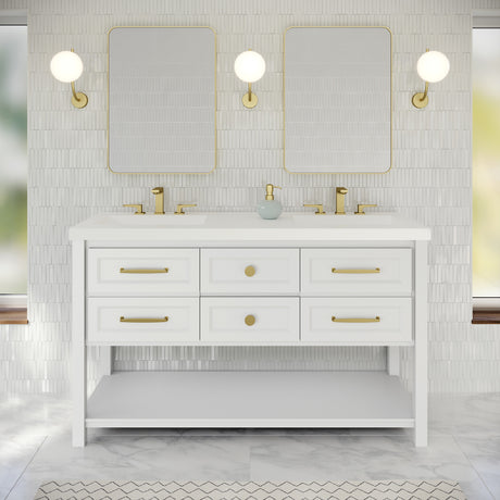 Jeffrey Alexander Kipling 60" White Double Sink Bathroom Vanity with White Resin Top - 8 in. Widespread Faucet Top