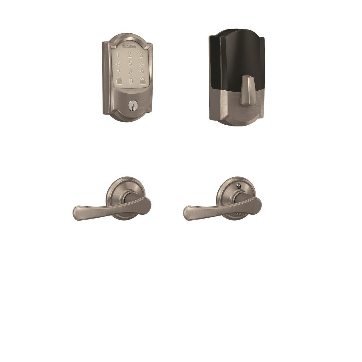 Schlage FBE489WBCCAM619VLA satin nickel touchscreen deadbolt