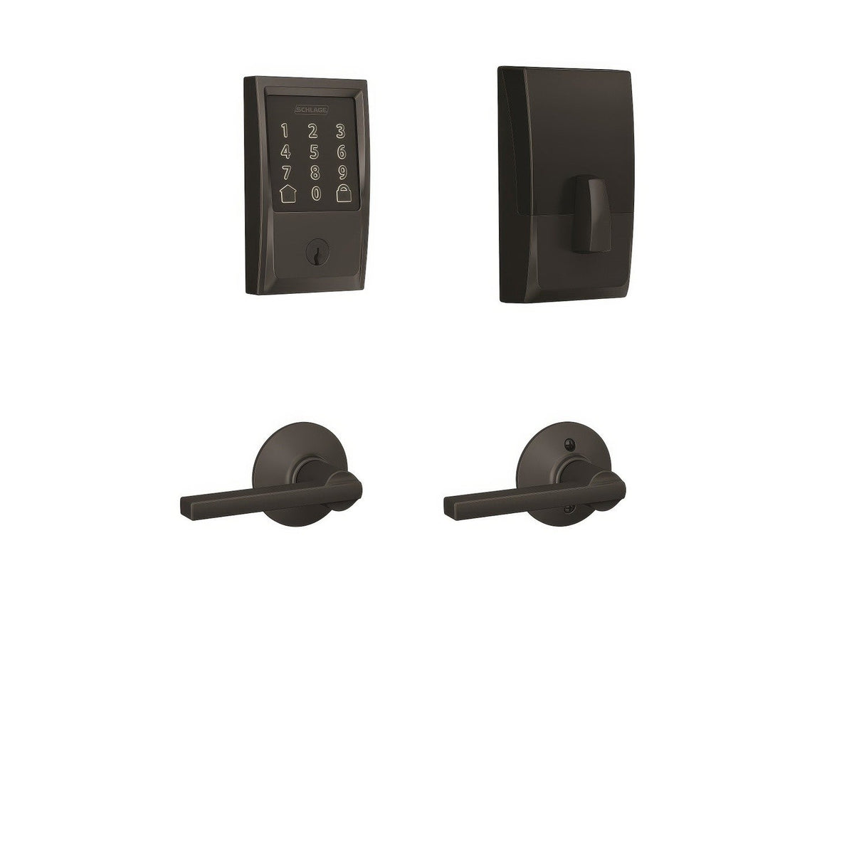 Schlage FBE489WBCCEN622LAT matte black touchscreen deadbolt