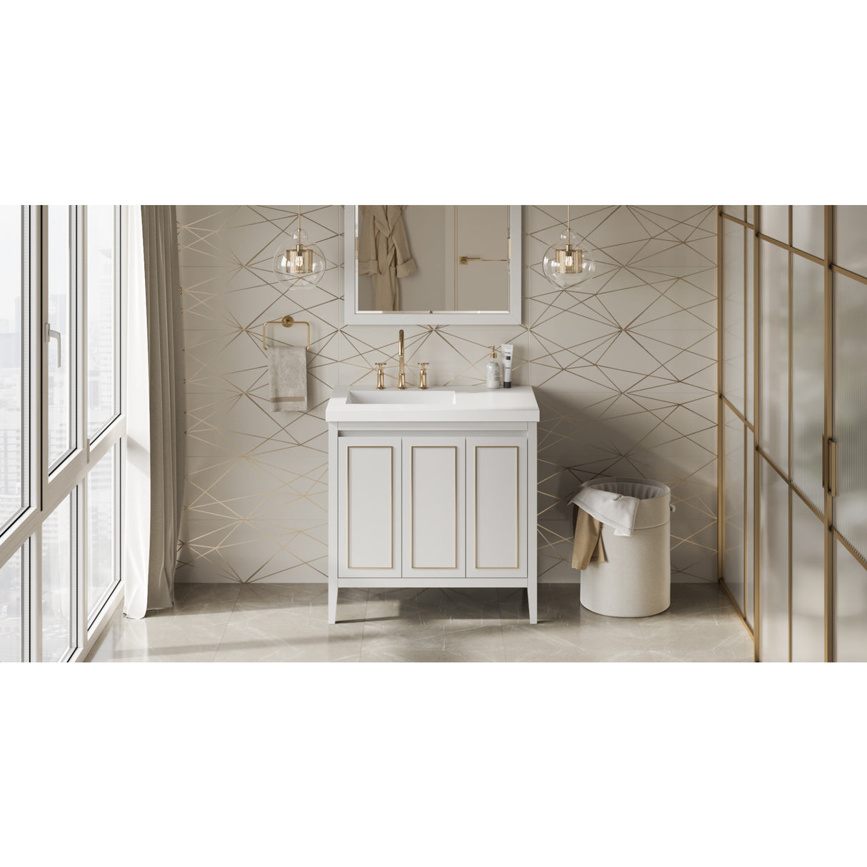 Jeffrey Alexander Percival 37" White Single Sink Bathroom Vanity with White Resin Top - 8 in. Widespread Faucet Top