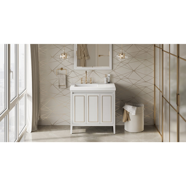 Jeffrey Alexander Percival 37" White Single Sink Bathroom Vanity with White Resin Top - 8 in. Widespread Faucet Top