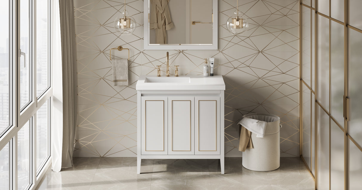 Jeffrey Alexander Percival 37" White Single Sink Bathroom Vanity with White Resin Top - 8 in. Widespread Faucet Top product image 6