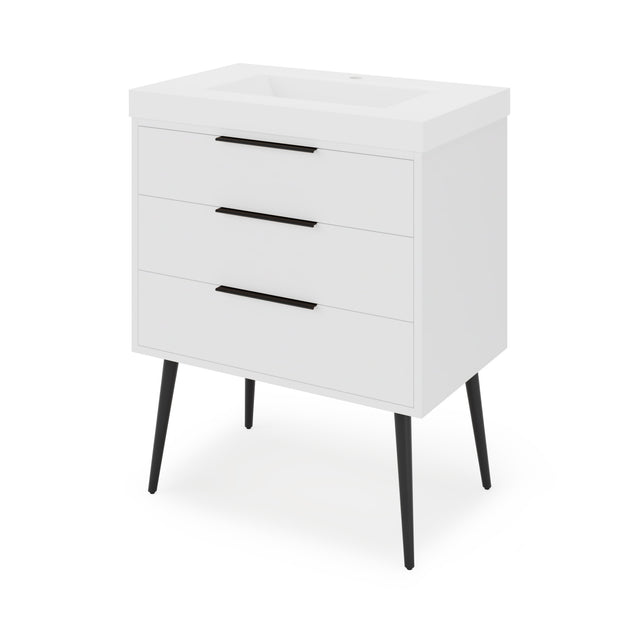 Jeffrey Alexander Gardner 31" White Single Sink Bathroom Vanity with White Resin Top - Single-Hole Faucet Top - VKGAR30WHPRE