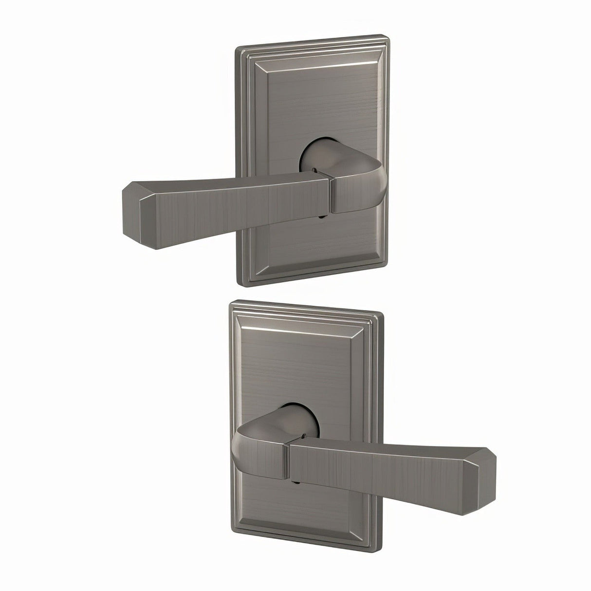 Schlage FC172RVT619GDV satin nickel pair of dummy door lever