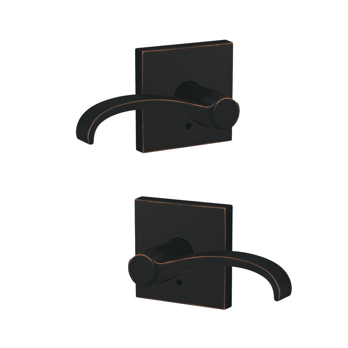 Schlage FC172WIT716COL aged bronze pair of dummy door lever