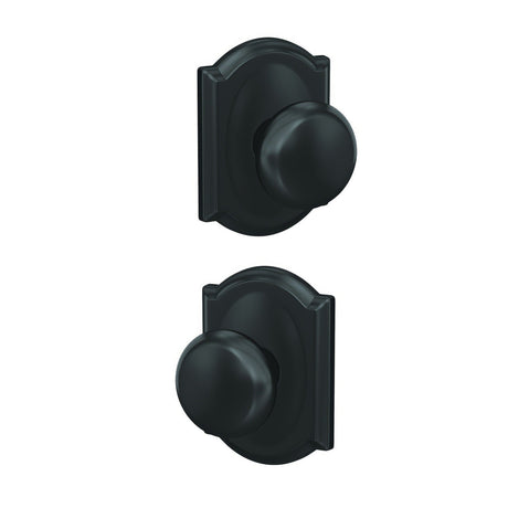 Schlage FC21PLY622CAM matte black passage & privacy door knob