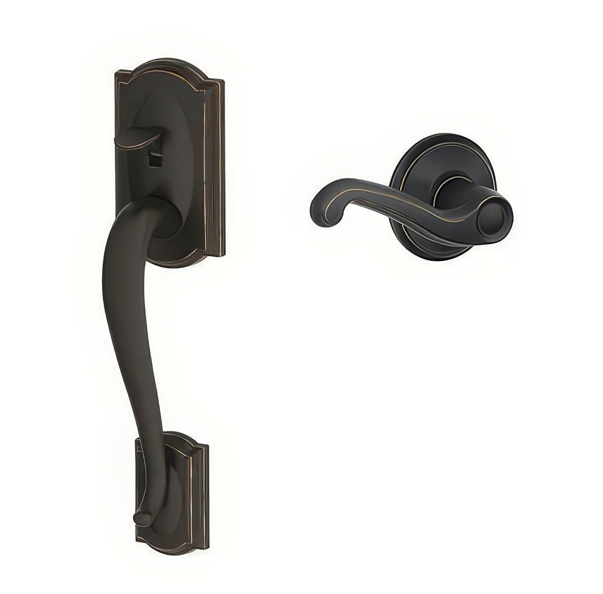 Schlage FE285CAM716FLARH aged bronze bottom half handleset