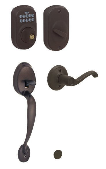 Schlage FE365PLY609FLALH antique brass electronic keypad handleset
