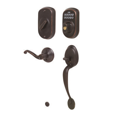 Schlage FE365PLY716FLARH aged bronze electronic keypad handleset