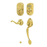 Schlage FE365PLY505FLARH lifetime polished brass electronic keypad handleset