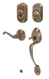 Schlage FE365PLY609FLARH antique brass electronic keypad handleset