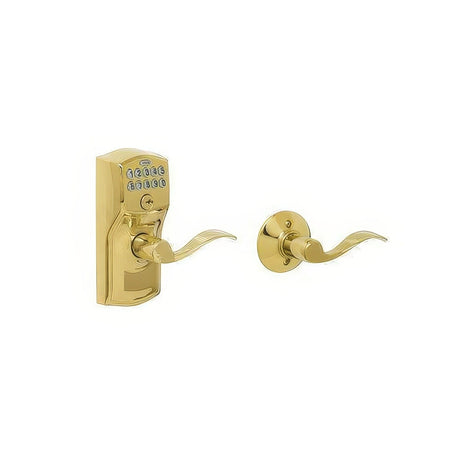 Schlage FE575CAM505ACC lifetime polished brass keypad entry door lever