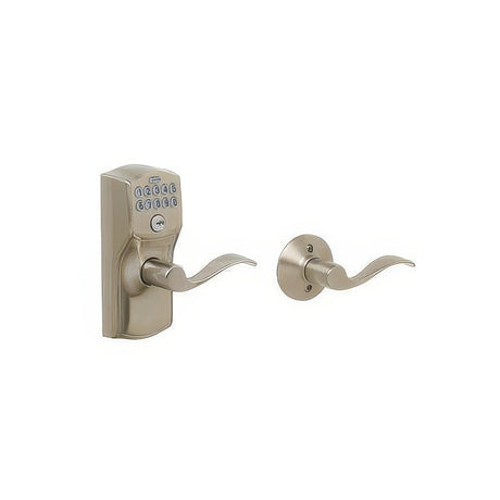 Schlage FE575CAM619ACC satin nickel keypad entry door lever