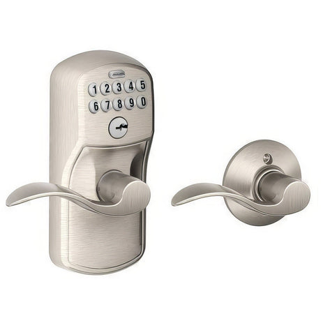 Schlage FE575PLY619ACC satin nickel keypad entry door knob
