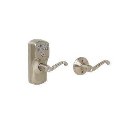 Schlage FE575PLY619FLA satin nickel keypad entry door lever