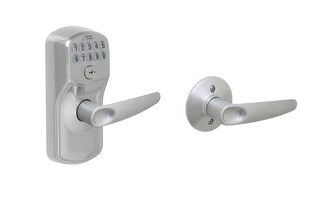 Schlage FE575PLY626JAZ satin chrome keypad entry door lever