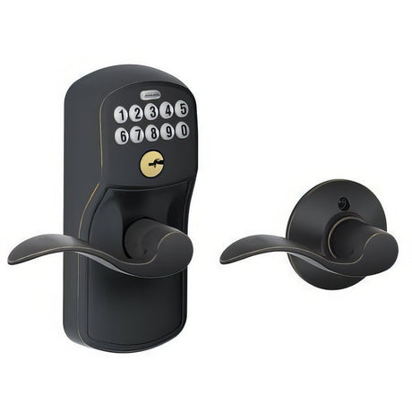 Schlage FE575PLY716ACC aged bronze keypad entry door knob