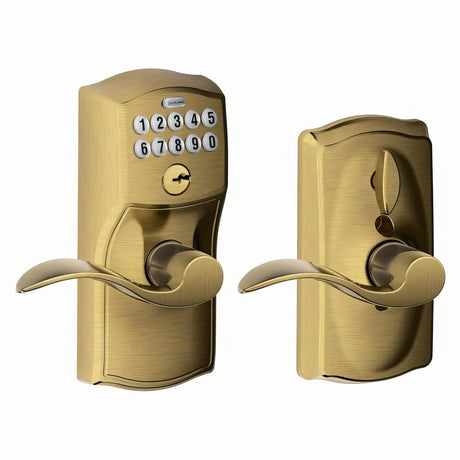 Schlage FE595CAM609ACC antique brass keypad entry door lever