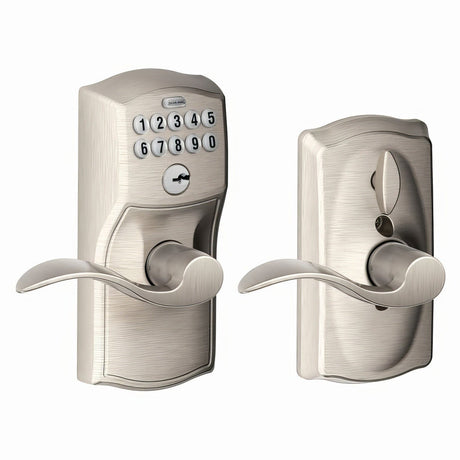 Schlage FE595CAM619ACC satin nickel keypad entry door lever