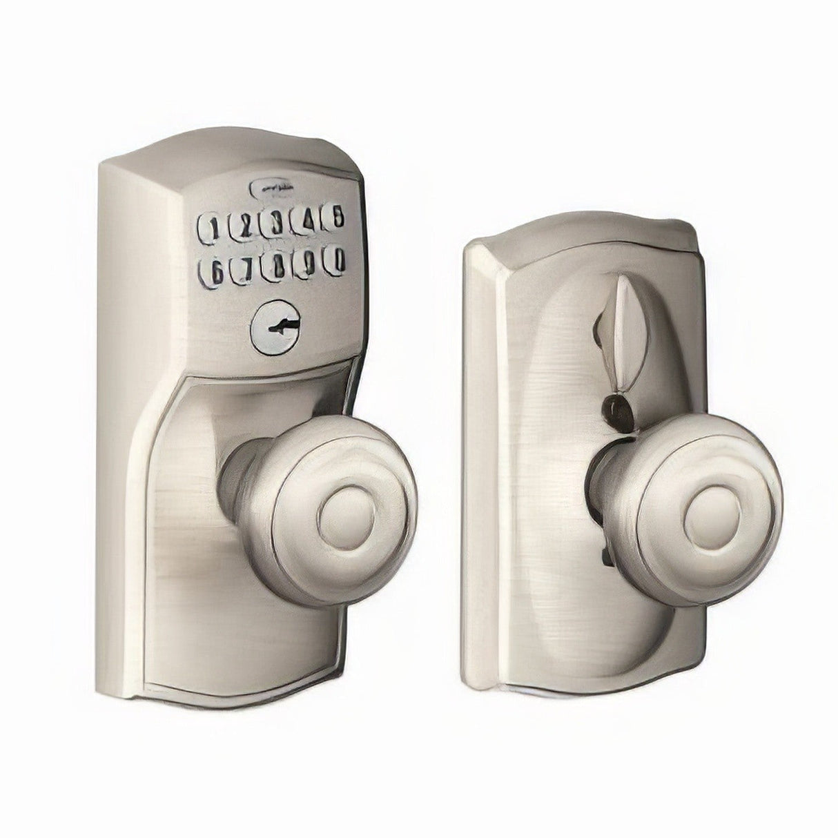 Schlage FE595CAM619GEO satin nickel keypad entry door knob
