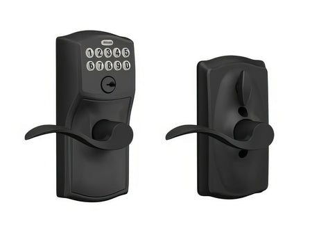 Schlage FE595CAM622ACC matte black keypad entry door lever