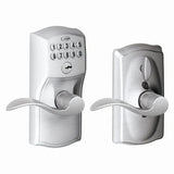 Schlage FE595CAM626ACC satin chrome keypad entry door lever