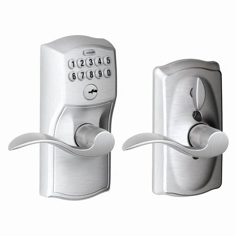 Schlage FE595CAM626ACC satin chrome keypad entry door lever