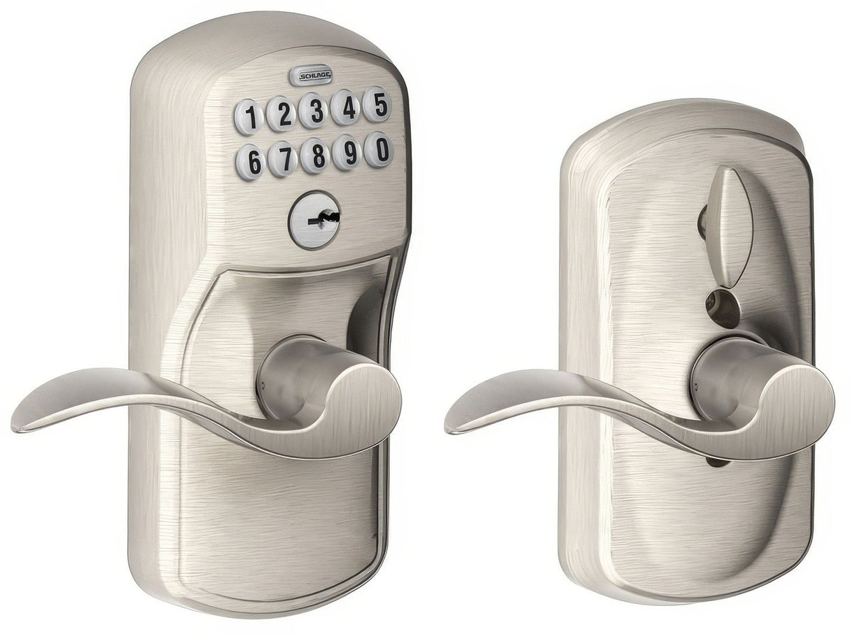 Schlage FE595PLY619ACC satin nickel keypad entry door lever