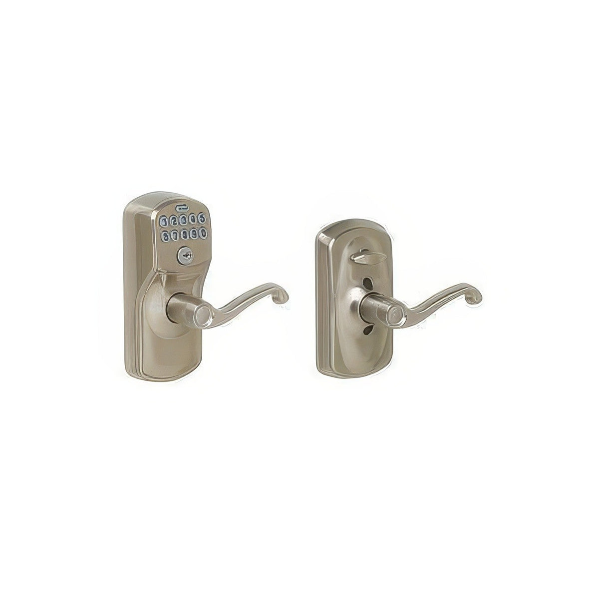 Schlage FE595PLY619FLA satin nickel keypad entry door lever