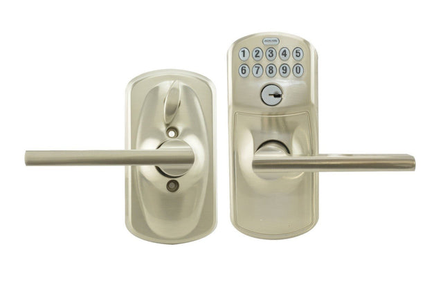 Schlage FE595PLY619LAT satin nickel keypad entry door lever