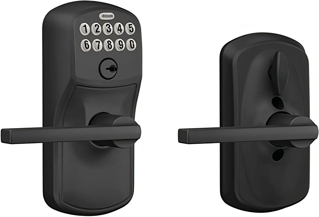 Schlage FE595PLY622ACC matte black keypad entry door lever