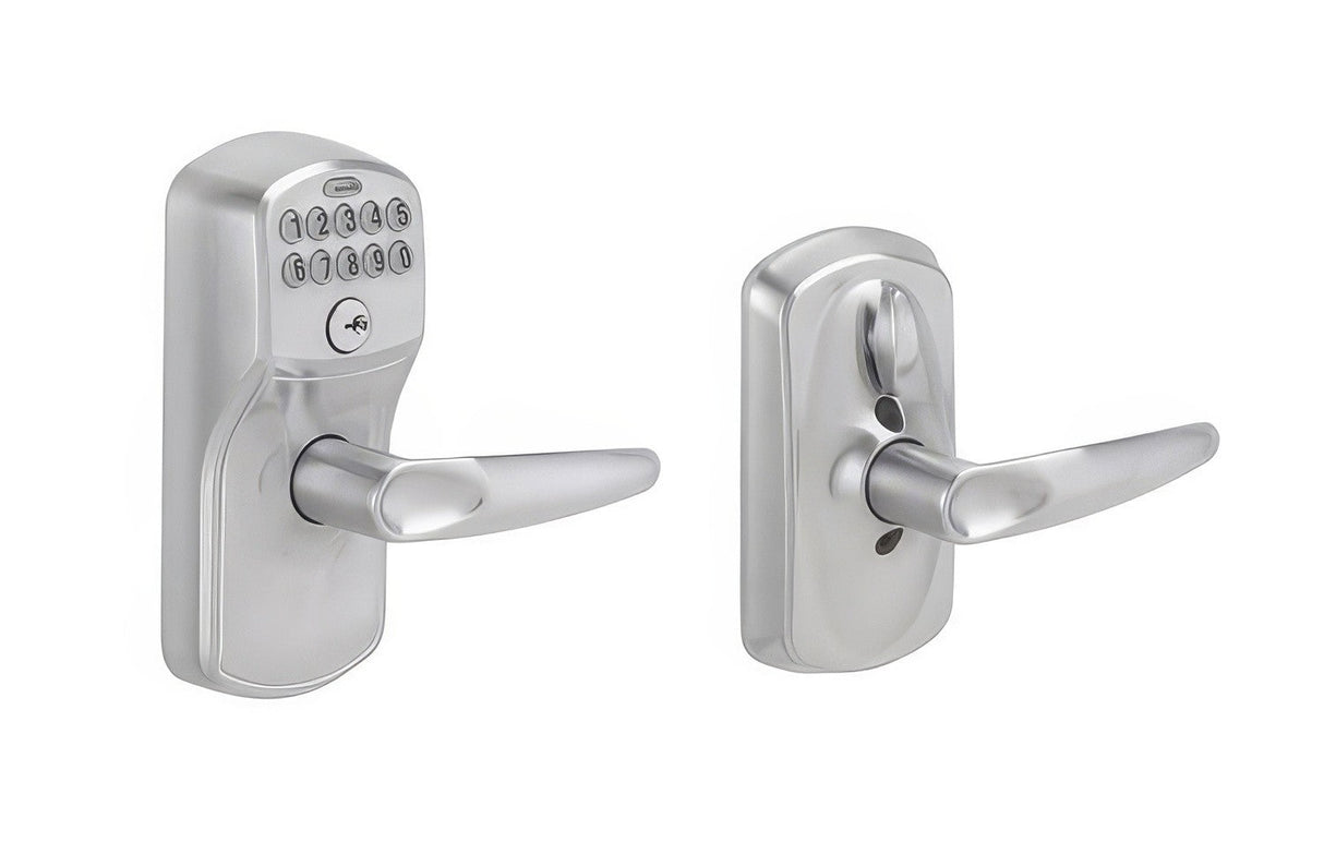 Schlage FE595PLY626JAZ satin chrome keypad entry door lever