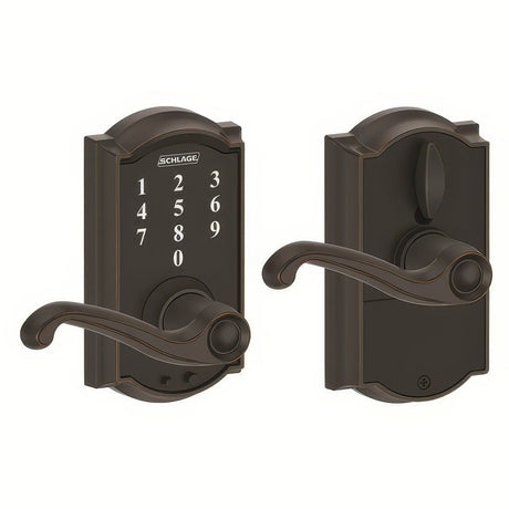 Schlage FE695CAM716FLA aged bronze touchscreen keyed entry locks