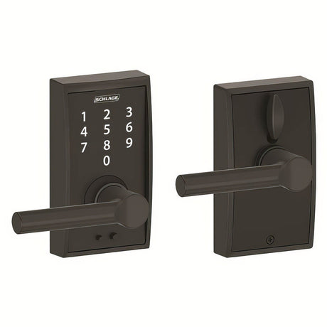Schlage FE695CEN622BRW matte black touchscreen keyed entry locks