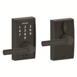 Schlage FE695CEN622BRW matte black touchscreen keyed entry locks