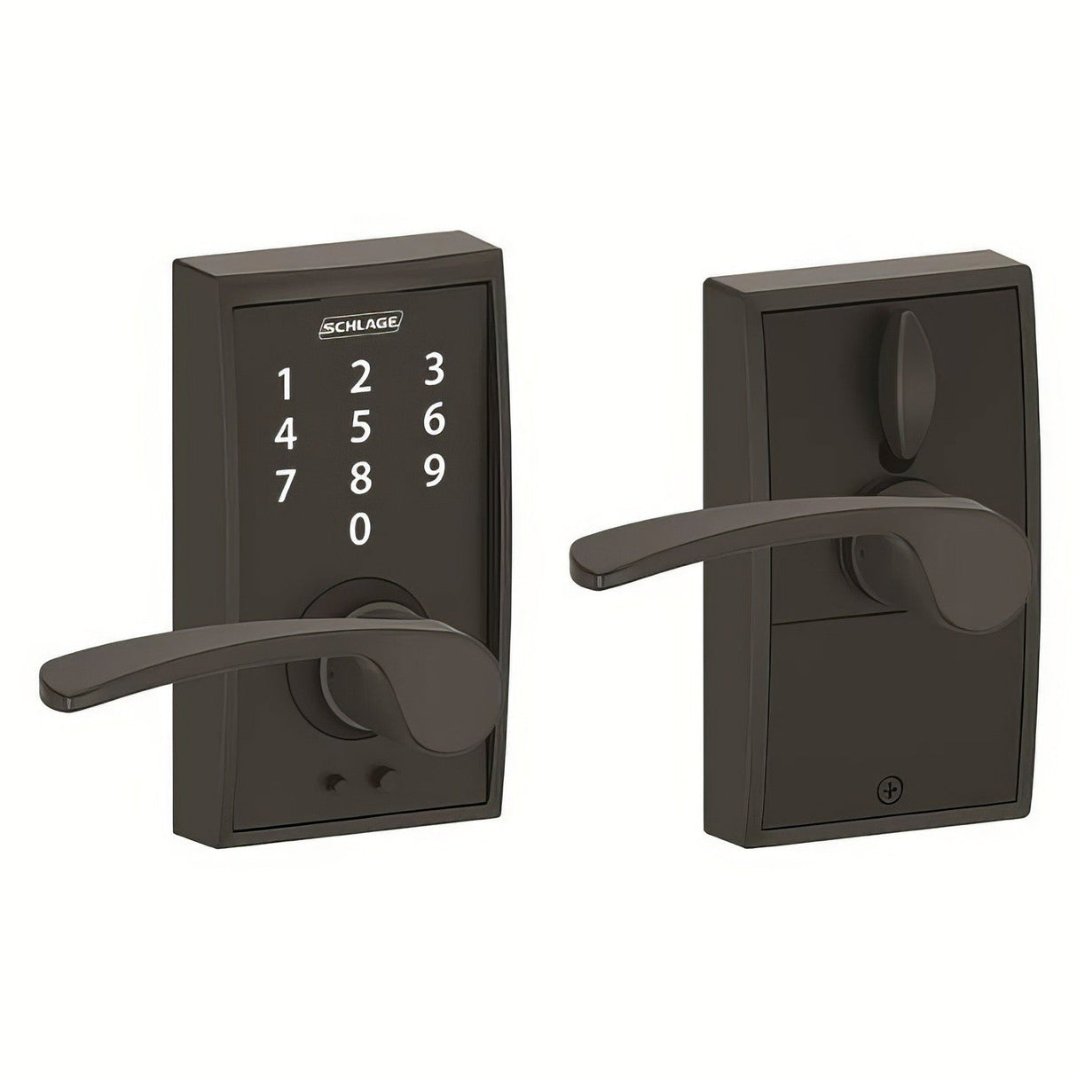 Schlage FE695CEN622MER matte black touchscreen keyed entry locks