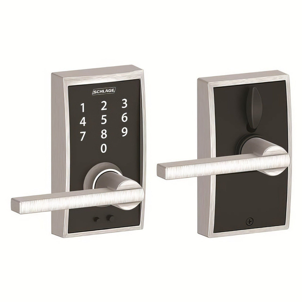 Schlage FE695CEN626LAT satin chrome touchscreen keyed entry locks