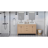 Jeffrey Alexander Theodora 60" Natural Oak Double Sink Bathroom Vanity with Calacatta Vienna Quartz Top - 8 in. Widespread Faucet Top