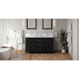 Jeffrey Alexander Katara 60" Black Double Sink Bathroom Vanity with White Quartz Top - 8 in. Widespread Faucet Top