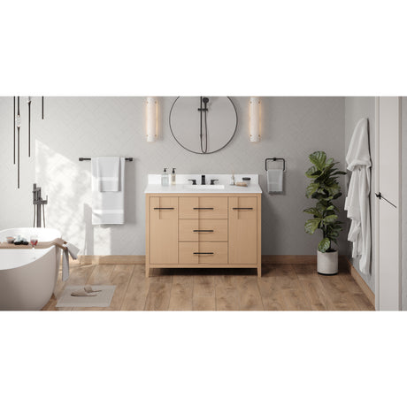 Jeffrey Alexander Katara 48" Natural Oak Single Sink Bathroom Vanity with White Quartz Top - 8 in. Widespread Faucet Top