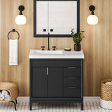 Jeffrey Alexander Theodora 37" Black Single Sink Bathroom Vanity with White Resin Top - 8 in. Widespread Faucet Top