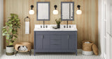 Jeffrey Alexander Theodora 60" Blue Steel Double Sink Bathroom Vanity with Calacatta Vienna Quartz Top - 8 in. Widespread Faucet Top product image 7
