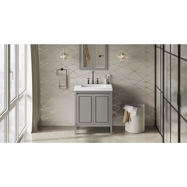 Jeffrey Alexander Percival 31" Grey Single Sink Bathroom Vanity with White Resin Top - 8 in. Widespread Faucet Top