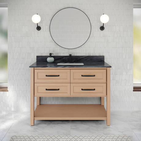 Jeffrey Alexander Kipling 49" Natural Oak Single Sink Bathroom Vanity with Grey Marble Top - Single-Hole Faucet Top