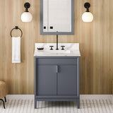 Jeffrey Alexander Theodora 30" Blue Steel Single Sink Bathroom Vanity with Calacatta Vienna Quartz Top - 8 in. Widespread Faucet Top product image 2