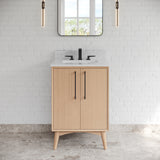 Jeffrey Alexander Dashwood Natural Oak Single Sink Bathroom Vanity with White Carrara Marble Top - Single-Hole Faucet Top - VKITDAS24NOWCR