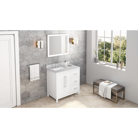 Jeffrey Alexander Cade 36" White Single Sink Bathroom Vanity with White Carrara Marble Top - 8 in. Widespread Faucet Top