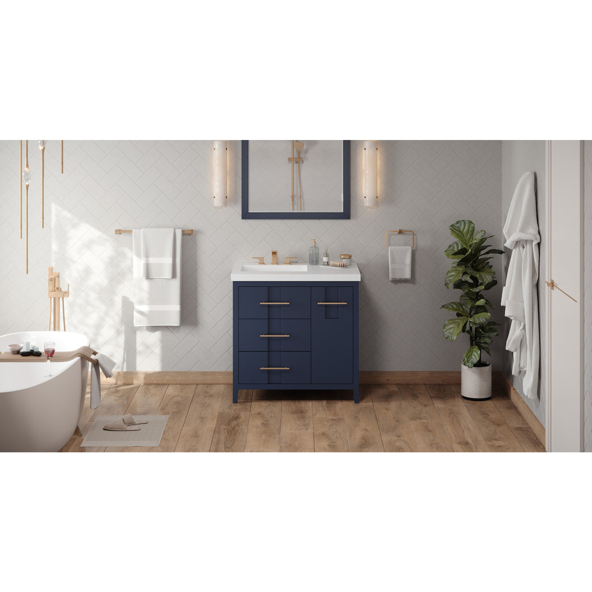 Jeffrey Alexander Katara 37" Hale Blue Single Sink Bathroom Vanity with White Resin Top - 8 in. Widespread Faucet Top