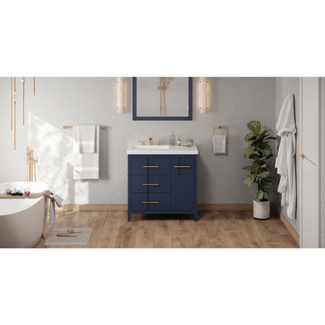 Jeffrey Alexander Katara 37" Hale Blue Single Sink Bathroom Vanity with White Resin Top - 8 in. Widespread Faucet Top