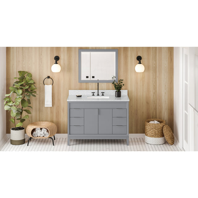 Jeffrey Alexander Theodora 48" Grey Single Sink Bathroom Vanity with White Carrara Marble Top - 8 in. Widespread Faucet Top